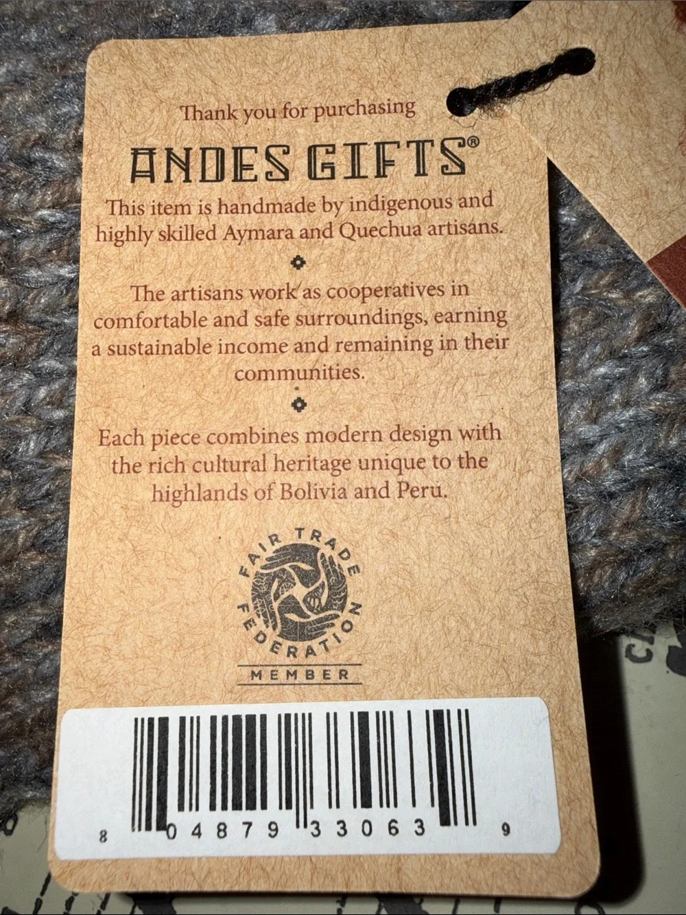 NWT Andes Gifts Hand-Knit Fleece-Lined Wool Mittens in Heather Gray, Size O/S